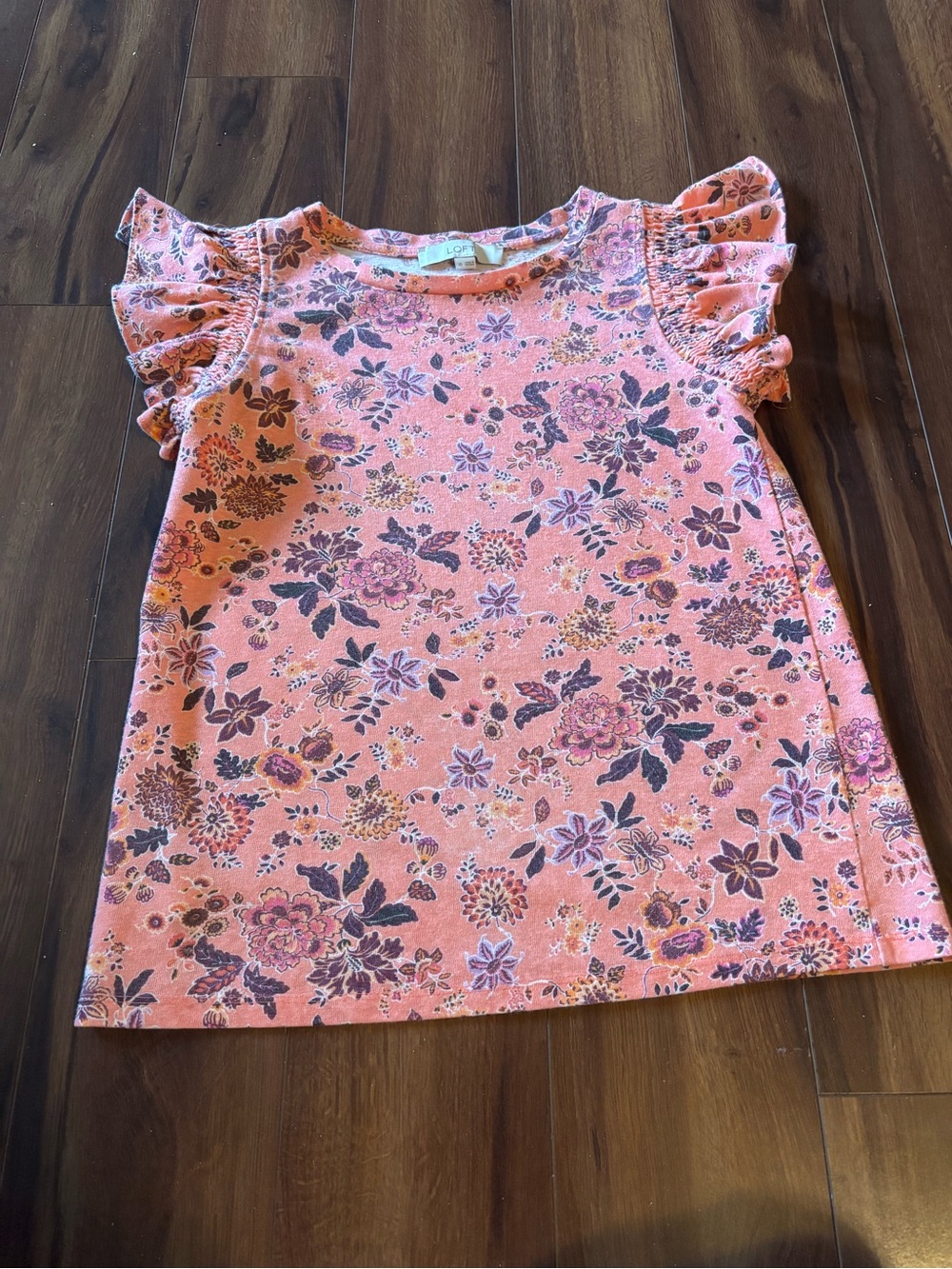 LOFT Pink Floral Ruffle Sleeve Blouse